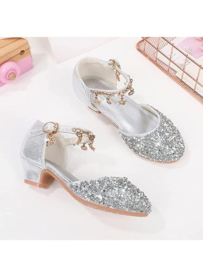 LAMAY Girls Sandals Little Kids Glitter Dress Shoes Low Heel Sequins Princess Sandals Toddler Flower Wedding Party Shoes-27 - Image 4